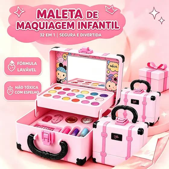 Maleta De Maquiagem Infantil 32 Em 1 Lavável Brinquedo Presente Para Meninas