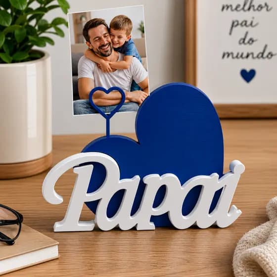 Porta Retrato Decorativo para Pai | Letreiro Papai com Porta Foto Coração | Presente Dia dos Pais |Lembrança |Decoração