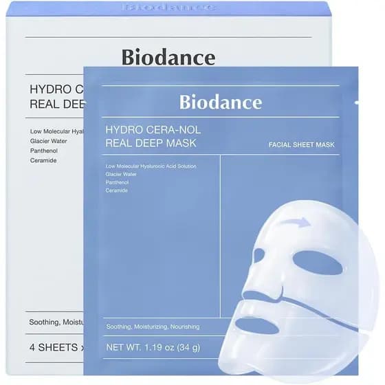 Máscara Facial Profunda BIODANCE Hydro Cera-nol Real 4 Peças | Cuidados Pós-Sol, Alívio para Queimaduras Solares, Calm