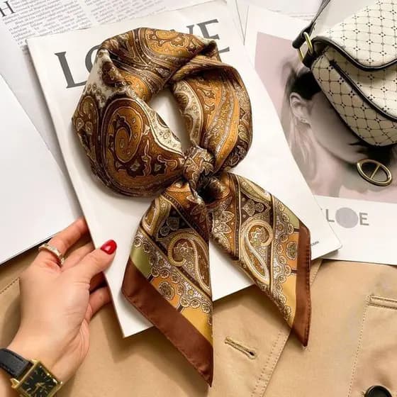 Lenço de Seda Feminino com Padrão de Caju 70cm Elegante e Versátil OD8B UT7M