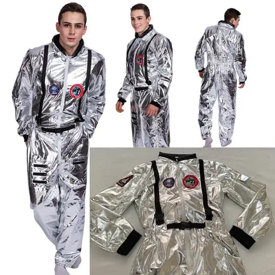 Fantasia de Astronauta Prateada para Adultos, Unissex, Traje Espacial, Macacão da NASA, Cosplay de Halloween WSJZ