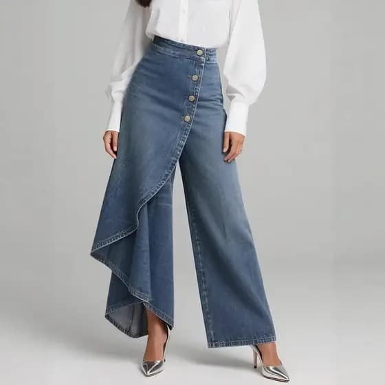 Calças Slim Fit de Comprimento Longo, Cor Sólida, Estilo Casual, Imitação de Jeans, Com Botões e Estampas 4Y5E