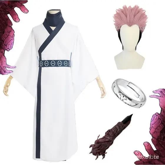 Fantasia de Cosplay do Anime Jujutsu Kaisen Ryomen Sukuna para Homens e Mulheres Adultos, Peruca, Anel, Kimono, Uniforme