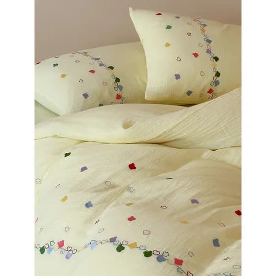 2026 primavera verão novo estilo todo-algodão dupla camada fio enrugado bordado conjunto de quatro peças cama de algodão