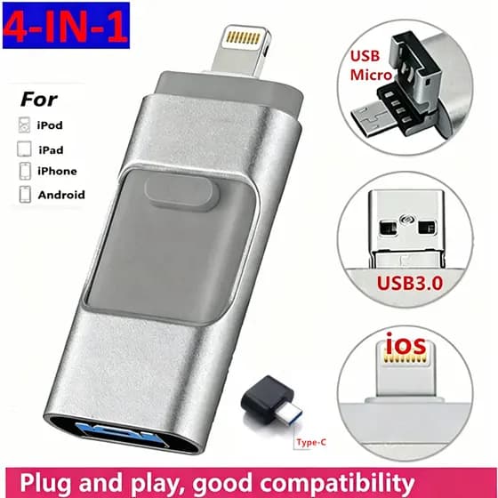 Pendrive iP/ho/ne De 2TB , 1TB , Unidade flash USB OTG 512GB 256GB 128GB 64GB 32GB 16GB 3.0 Cle Para iPhone/Android/tabl