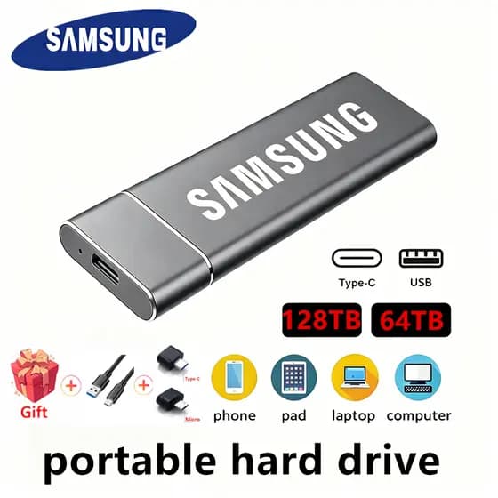 Expansão De Disco Rígido Portátil Samsung SSD 64 Tb/32/16/8/4/2/1 USB3.1 128