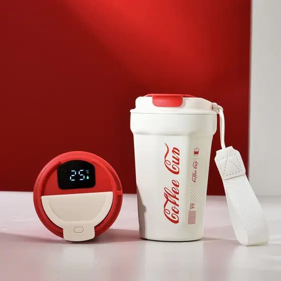Copo de café portátil estilo influenciador aço inoxidável dupla camada inteligente medição de temperatura isolamento cop