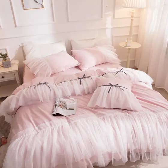 Verão puro algodão estilo princesa renda saia de cama conjunto de quatro peças algodão rosa 100 lençóis menina coração c