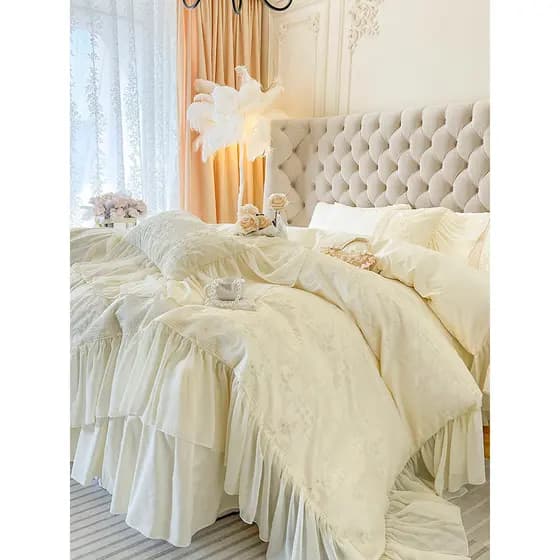 Cama de algodão creme francês conjunto de quatro peças 100 algodão puro estilo princesa renda colcha capa High-End cama