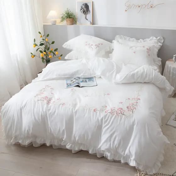 Pastoral princesa estilo puro algodão conjunto de quatro peças algodão 100 branco babados colcha capa ins estilo menina