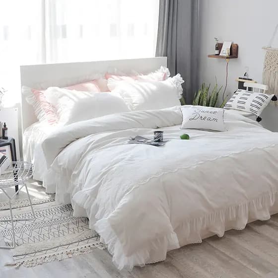 Coreano estilo princesa algodão renda guarnição conjunto de quatro peças puro algodão europeu saia cama branca menina co