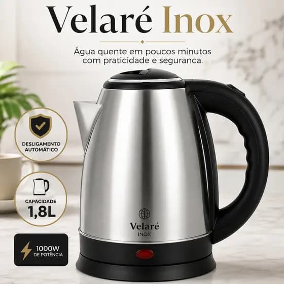 Chaleira Elétrica Inox 1,8L 1000W 127V Desligamento Automático Alta Capacidade Velaré Inox