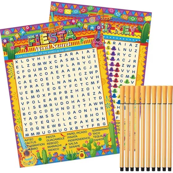 Skyygemm Conjunto de Jogo Mexicano Fiesta com 30 Peças, Cartas de Busca de Palavras com Tema Mexicano para 30 Jogadores
