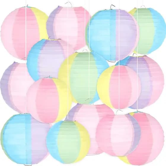 15 Lanternas de Papel em Forma de Bola de Praia em Cores Pastel para Decorações de Festa na Piscina de Verão, Lanternas