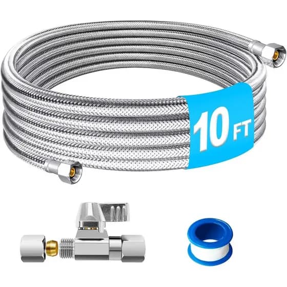 Kit de Mangueira de Água para Refrigerador - Mangueira de Água para Máquina de Gelo de 10FT em Aço Inoxidável Trançado c