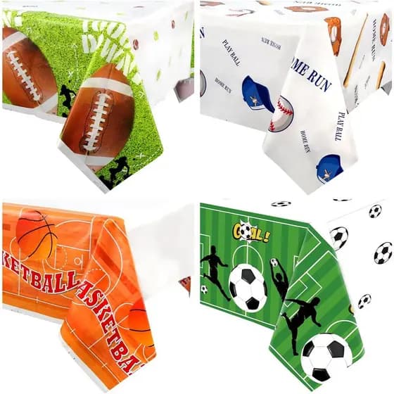 4 Peças de Decorações para Festa com Tema Esportivo - Toalha de Mesa de Beisebol, Basquete, Futebol Americano e Futebol