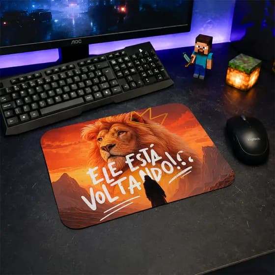 MousePad Gamer Grande Leão de Judá Cristo Rei Desk Pad 80x30 e 25x18 Base Antiderrapante