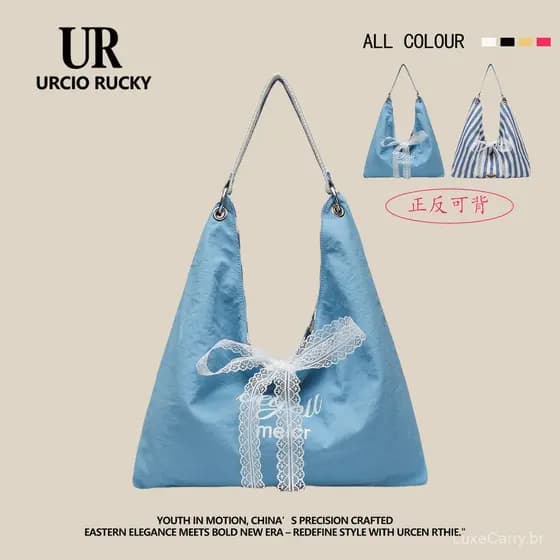 Bolsa de lona listrada casual coreana, adequada para mulheres, grande capacidade, ideal para estudantes, design de ombro