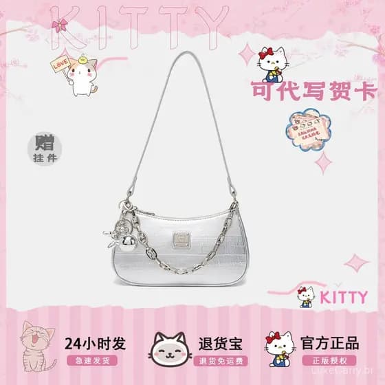 Bolsa de Ombro Feminina Cow&com com Corrente de Metal Prateada, Nova Bolsa Baguete 2026, Design Único, Bolsa de Mão de L