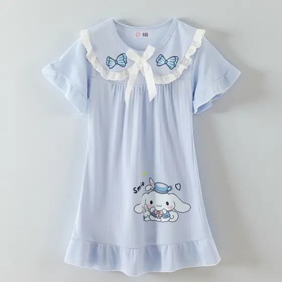 Yugui Dog Homewear Camisola Meninas Estilo Fino Verão Estilo Princesa Manga Curta Alunos da Escola Primária Laurel Dog D