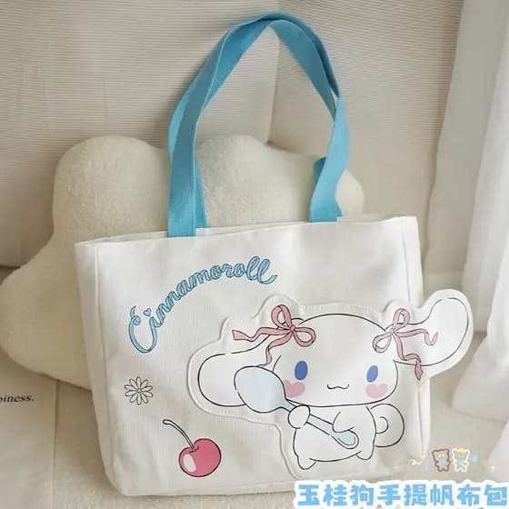 Canela cão dos desenhos animados portátil bolsa de lona saco de matrícula grande capacidade Laurel cão portátil saco de