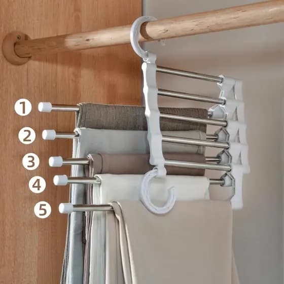 Rack de calças dobrável de cinco camadas multifuncional Multi-camada cabide de calças doméstico mágico sem costura calça