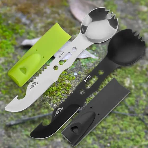 Multifuncional acampamento utensílios de mesa faca garfo colher combinação integrada ao ar livre faca de sobrevivência d