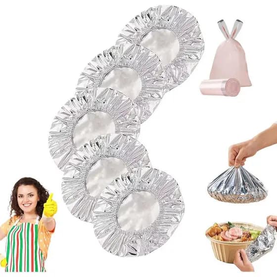50/100 peças de capas reutilizáveis de papel alumínio para alimentos, flexíveis e adaptáveis para cobrir bandejas de ali