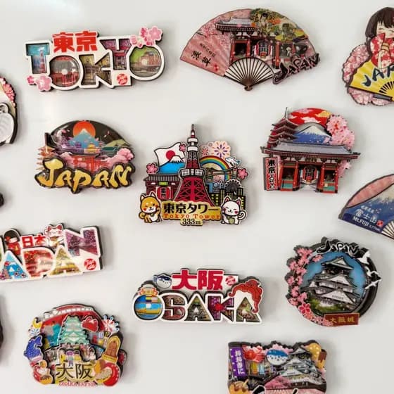 Lembranças de viagem do Japão, ímãs de geladeira, Tóquio, Osaka, Quioto, Nara, Monte Fuji, adesivos magnéticos de viagem