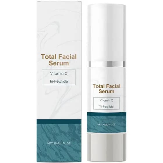 Sérum Facial Total, Sérum Anti-Envelhecimento com Vitamina C, Ácido Hialurônico e Peptídeos, Cuidado Hidratante e Umecta