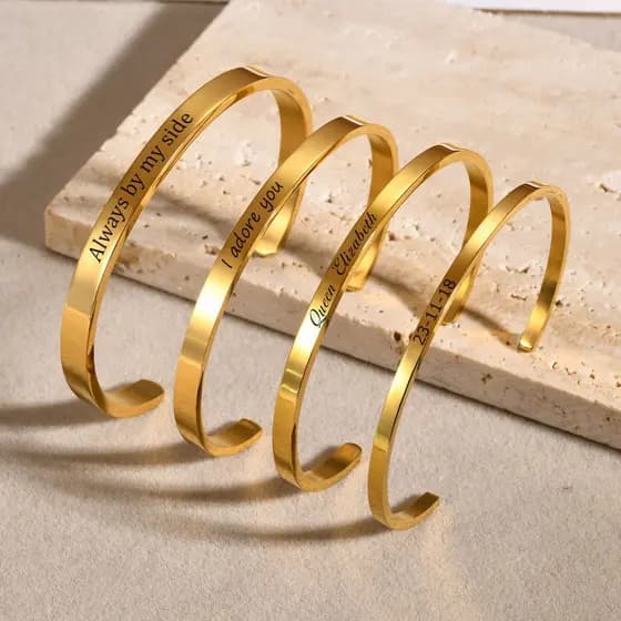 Pulseira Personalizada Vnox para Mulheres, Pulseira Simples em Aço Inoxidável Banhada a Ouro 18K, Presente Clássico J ND