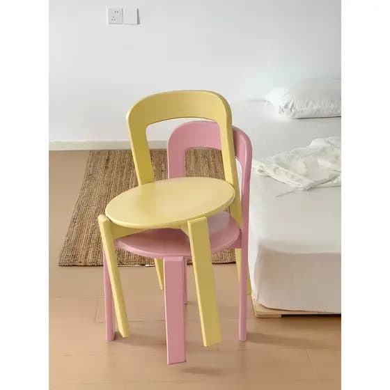 Cadeira de jantar de madeira maciça creme francês doméstico pequeno apartamento mesa de jantar cadeira empilhável encost