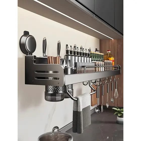 Cozinha pendurado colher pá ventosa rack de perfuração-livre gancho fixado na parede utensílios de cozinha tempero pote