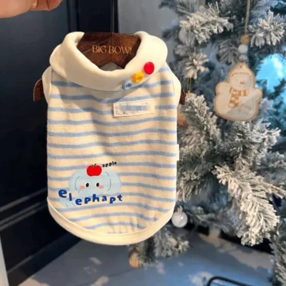 Cão de estimação roupas gato primavera verão fino estiramento dos desenhos animados listrado lapela colete pequeno cão T