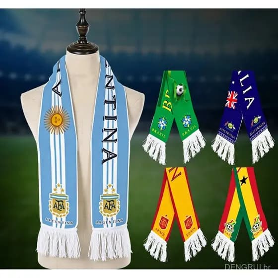 Cachecol de Futebol da Copa do Mundo do Brasil 140x15cm, Cachecóis da Seleção Nacional FIFA Argentina/Espanha/Austrália