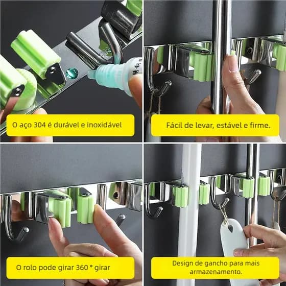 Não Perca! Suporte Multiuso Inox Parede - Gancho Vassoura Rodo Pá