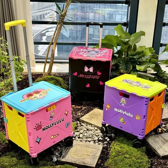 Molly dopamina contraste cor bonito dobrável portátil carrinho de compras de supermercado acampamento ao ar livre carrin