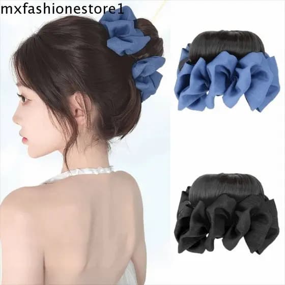 MXFASHIONE Coque De Cabelo Sintético , Clipe De Garra De Extensões Azul Preto Arco Chignon , Peruca De Cabeça De Bola El