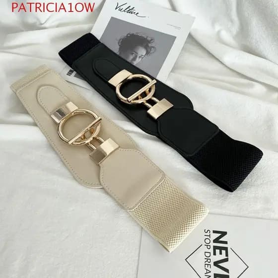 Cintura Feminina Ajustável Vintage OT Fivela Espartilho Elástico Lado Largo Cinto De Couro PU