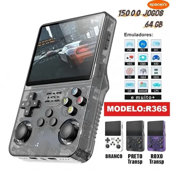 Console Portátil R36S + de 15.000 Jogos Vídeo Game 64g Linux Tela IPS 3.5 Polegadas-Spacexx