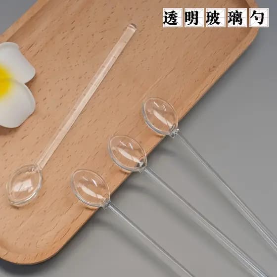 Colher de vidro transparente com cabo longo, resistente ao calor, alto borosilicato, salão de beleza, mistura de óleo es