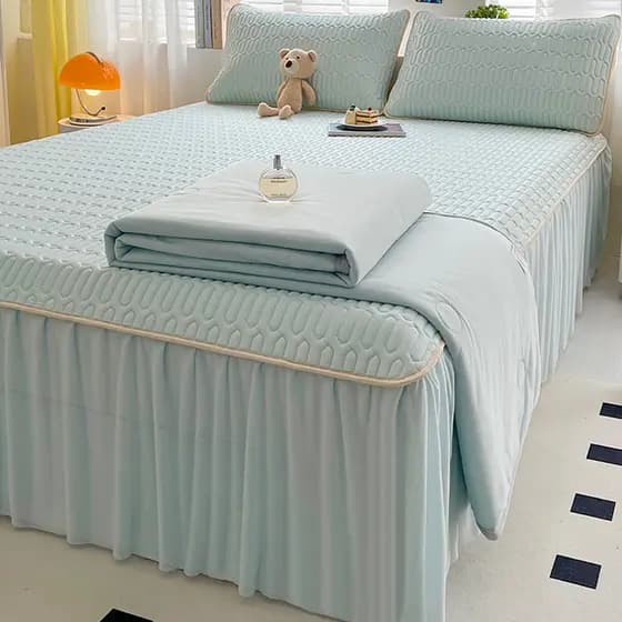 Saia de cama látex legal esteira verão legal colcha conjunto de quatro peças verão gelo seda esteira água lavável à máqu