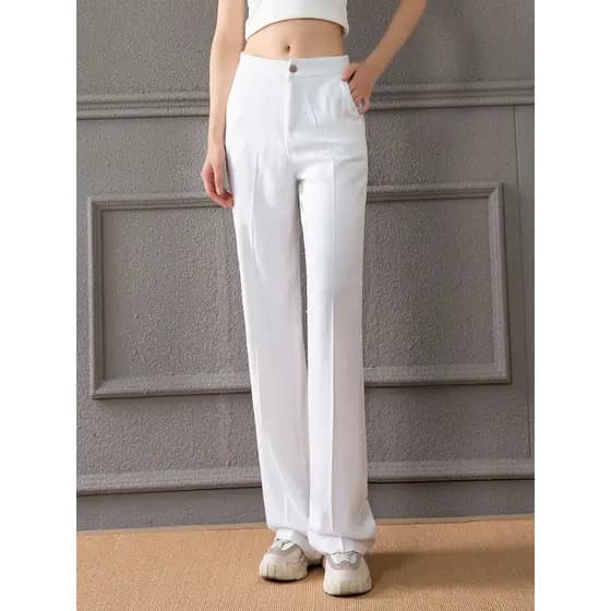 Calças de perna larga femininas algodão linho calças femininas 2026 primavera novo estilo cintura alta Drape mais magro