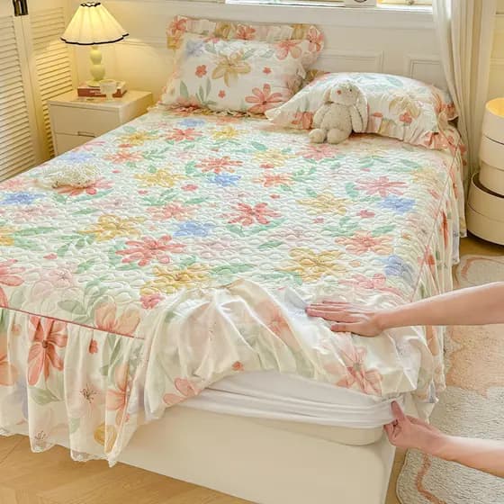 Lençol de algodão capa de cama com saia dois em um quatro estações Universal puro algodão acolchoado lençol de cama de p