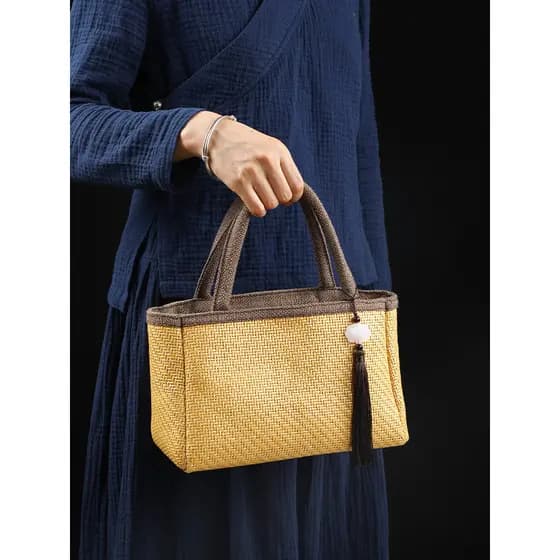 Bolsa de armazenamento Yacao tecida à mão, bolsa feminina de verão, bolsa de praia, bolsa de palha, Mori retrô ins