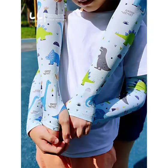 Verão crianças mangas de gelo meninos meninas dos desenhos animados gelo seda protetor solar mangas bebê pai-filho braço
