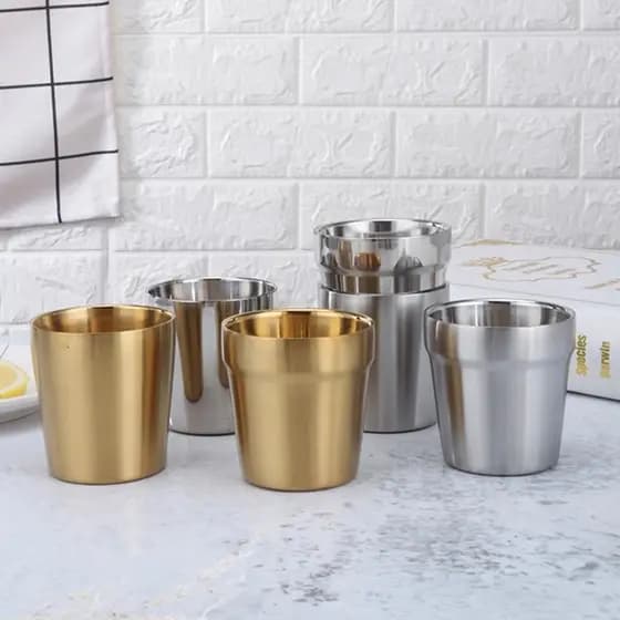 Copo de água de dupla camada de aço inoxidável estilo coreano, copo para beber com isolamento comercial, copo de água pe
