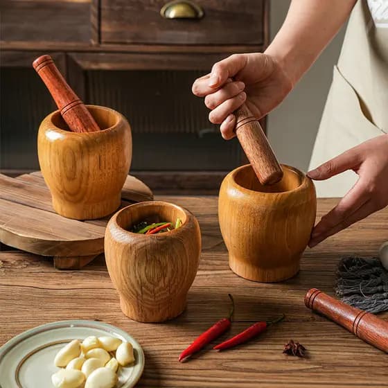 Relíquia de madeira maciça alho argamassa Log alho masher tanque medicina moedor madeira doméstico pimenta alho masher