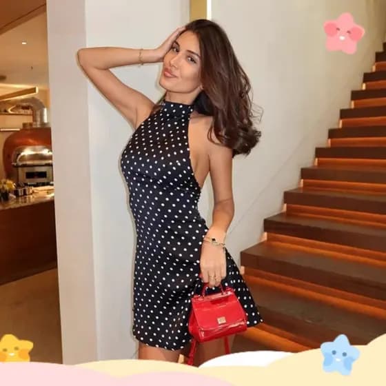 Vestido Feminino AMARLIS Sem Mangas, Costas Descobertas, Cintura Fina, Decote Halter, Casual, Respirável, Estampa de Bol