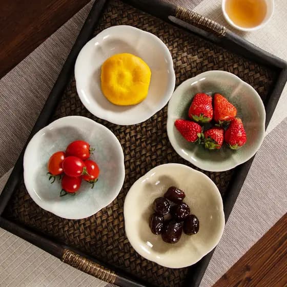 Prato de frutas de cerâmica, prato de pastelaria de noivado chinês, prato de refresco de pé alto, lanche retrô, prato de